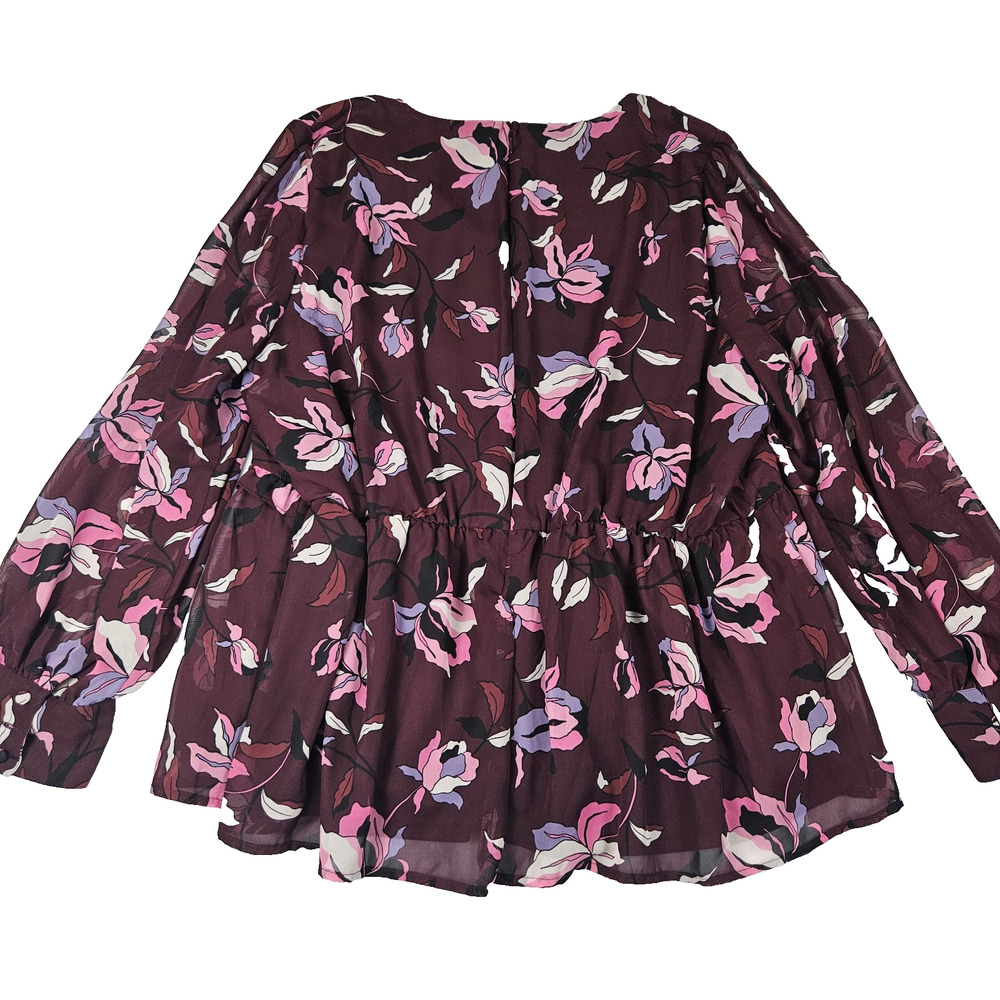 Lane Bryant Floral Blouse Womens 18 Lined Semi Sheer Career V-Neck Ruffle Party - Picture 13 of 14